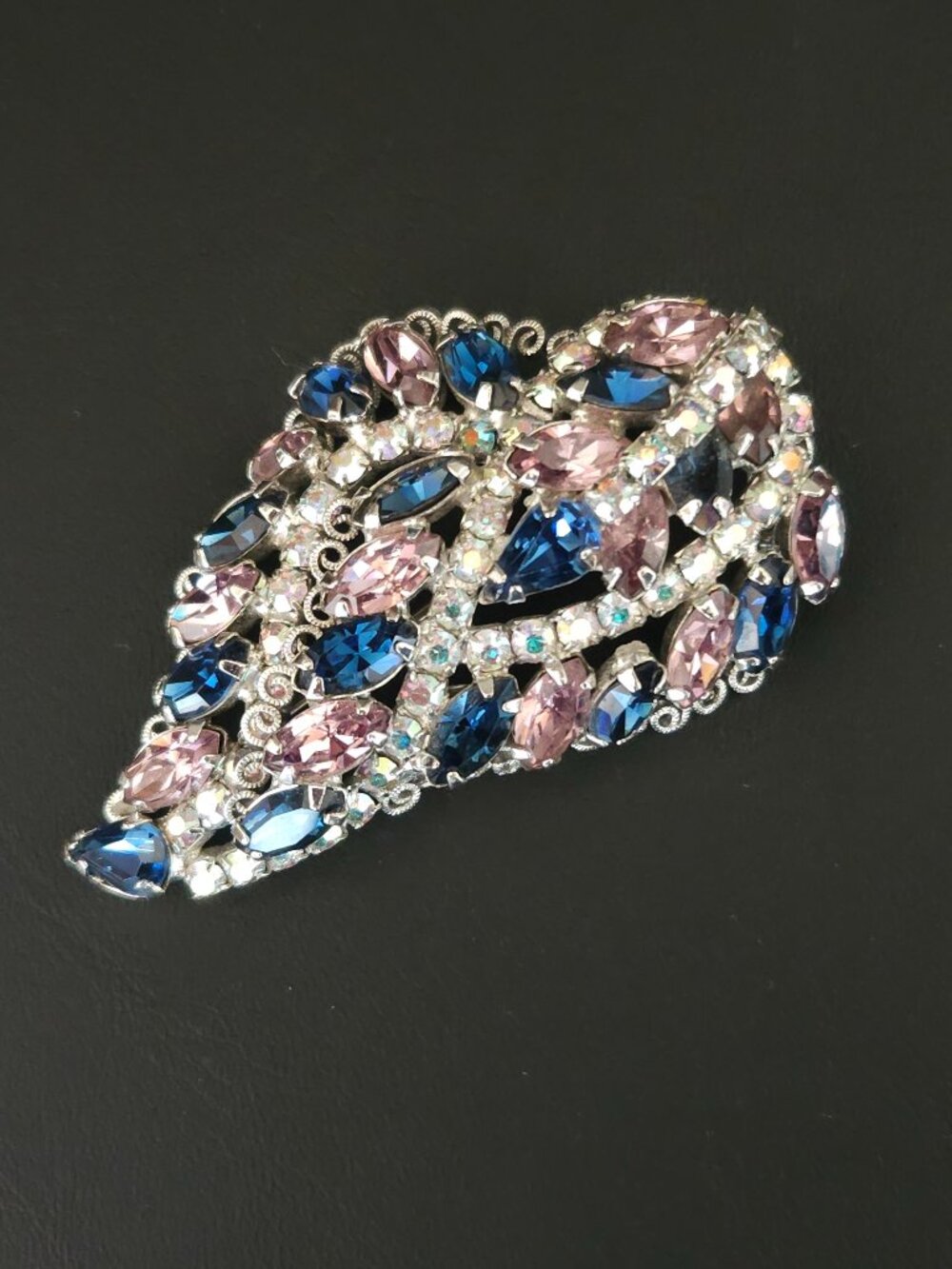 Vintage Hobe Pink and Blue Rhinestone Brooch